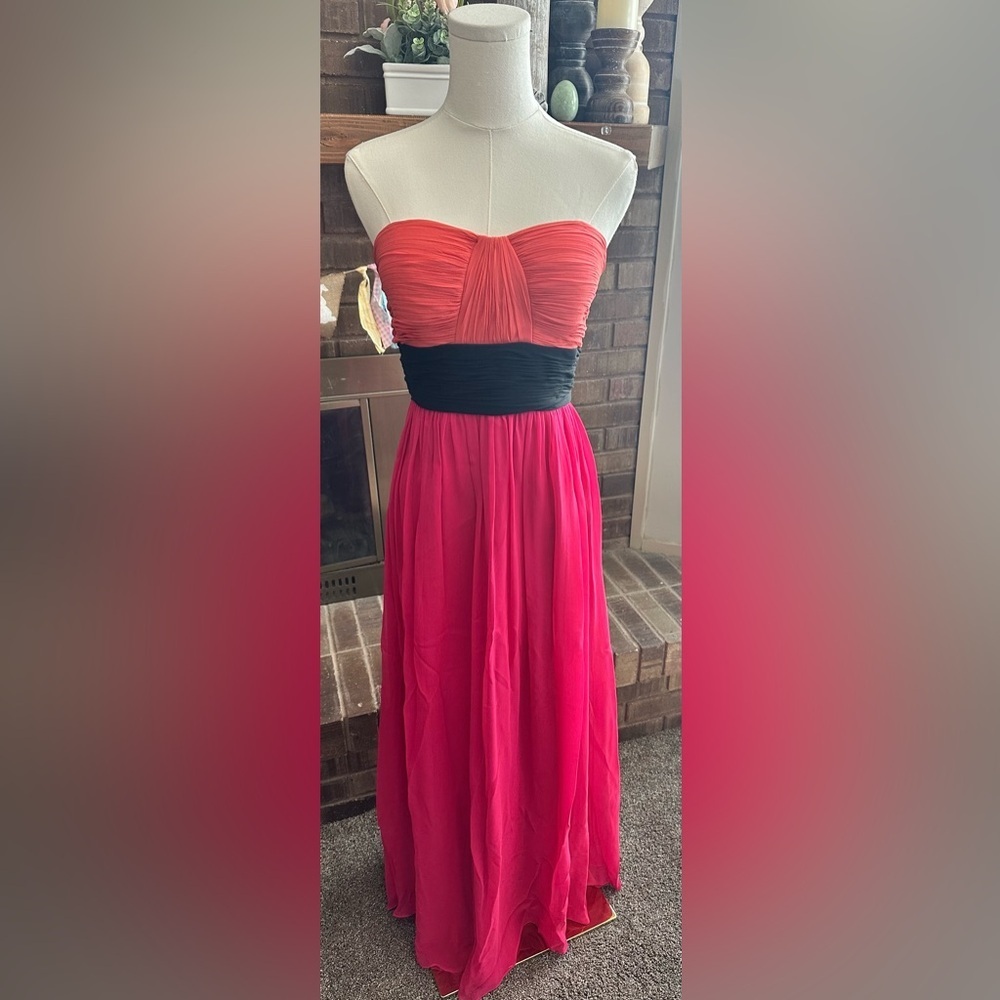 Vintage Cache Silk Strapless Gown Coral Black Pink Fuchsia Maxi Dress 2 Y2K Glam